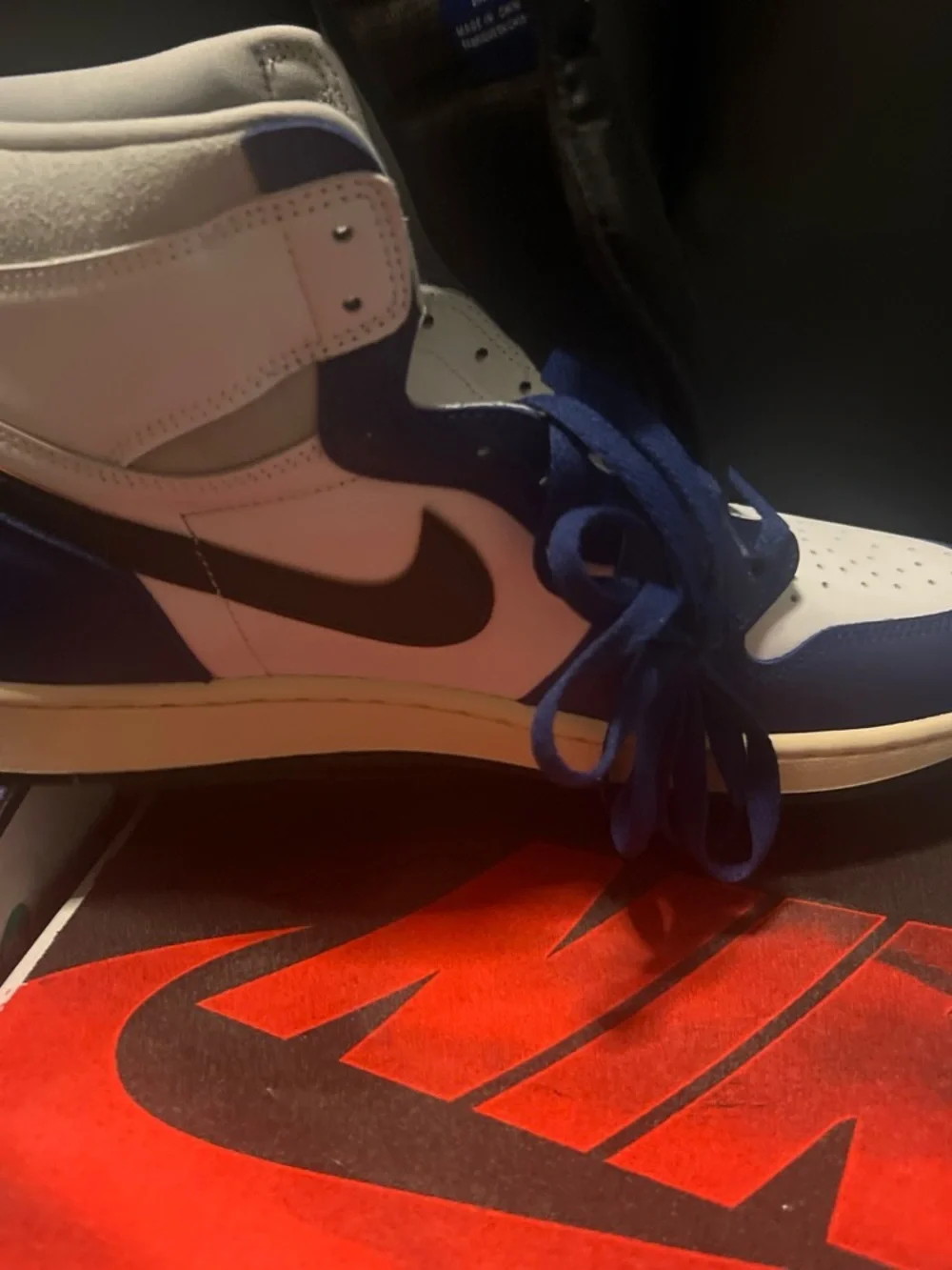 Nike Men’s White and Navy High-Top Sneakers with Black Swoosh